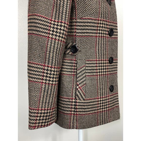 Talbots Plaid Wool Button-Up Blazer Tan Black Houndstooth 8 Petite Pea Coat - Picture 7 of 9